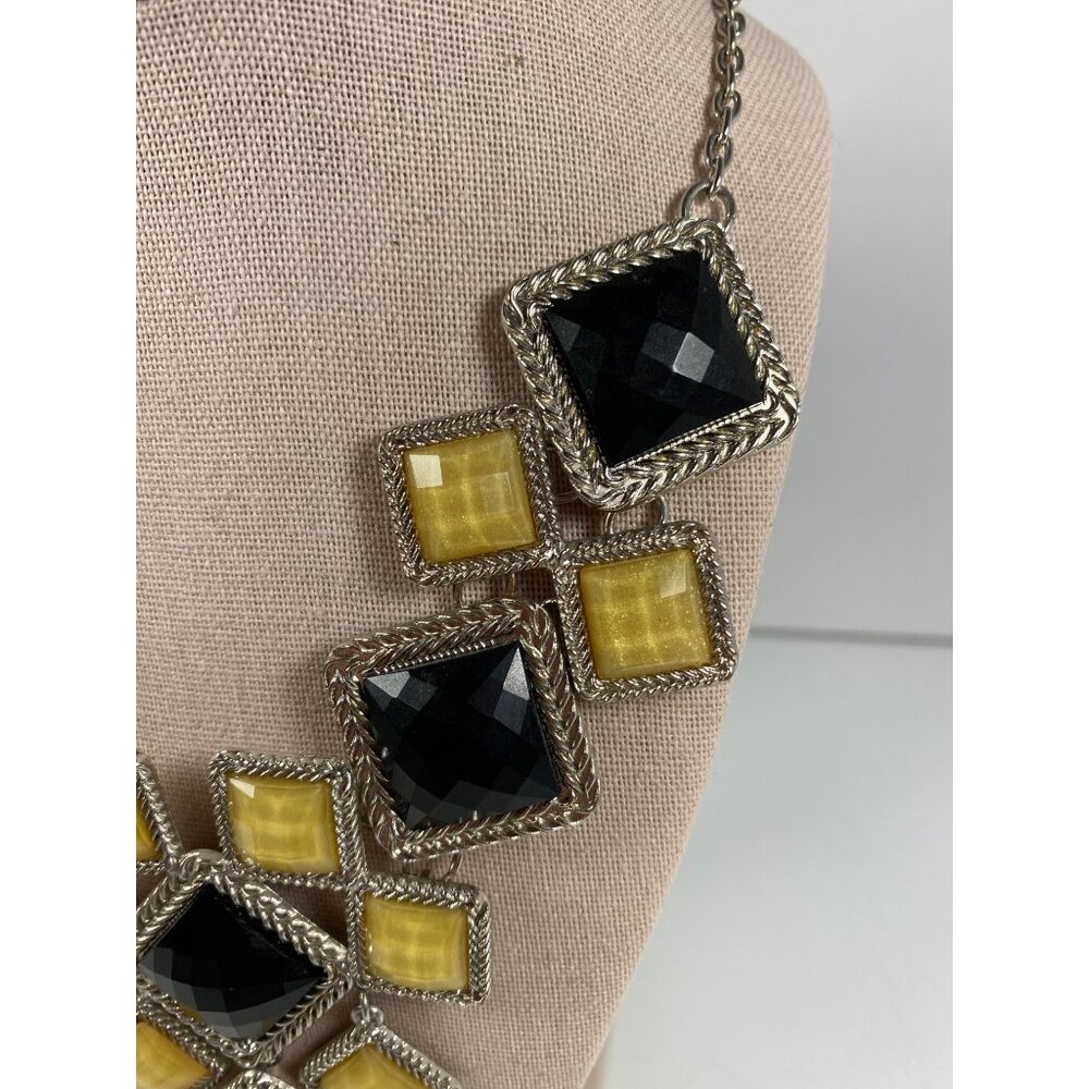 Y2K NY Geometric Statement Necklace Black Gold 15in + Extender - Picture 3 of 10